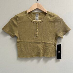 Mono B Anthropologie Crop Short Sleeve T Shirt Athleisure Casual Fennel Large